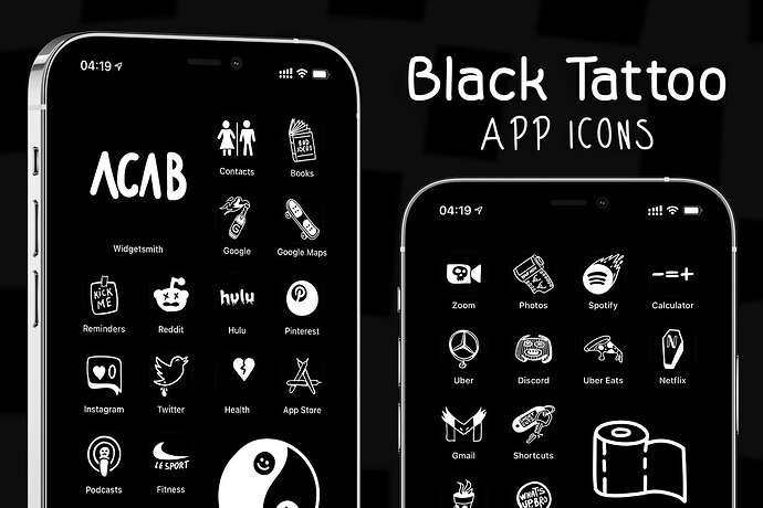 black tattoo app icons pack