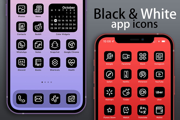 black and white app icons pack