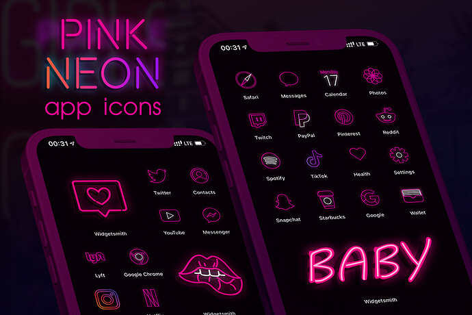 pink neon app icons pack