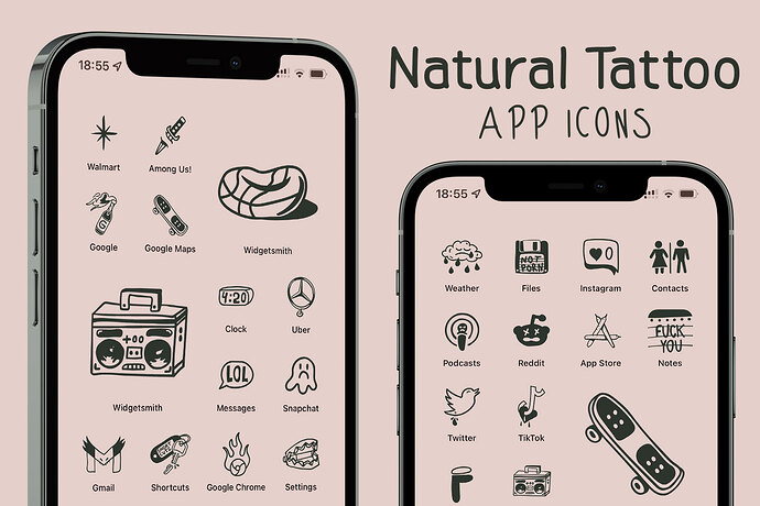 natural tattoo app icons pack