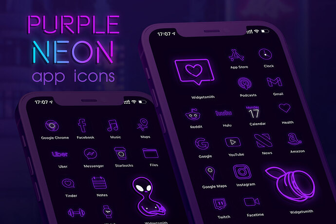 purple neon app icons pack