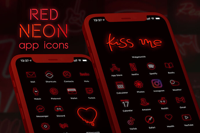 red neon app icons pack